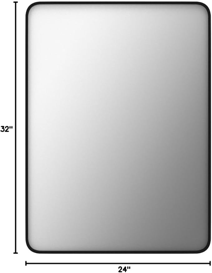 LOAAO 24X32 Inch Black Metal Framed Bathroom Mirror for Wall, Matte Black Bathroom Vanity Mirror Farmhouse, Large Rounded Rectangle Mirror, Anti-Rust, Hangs Horizontally or Vertically
