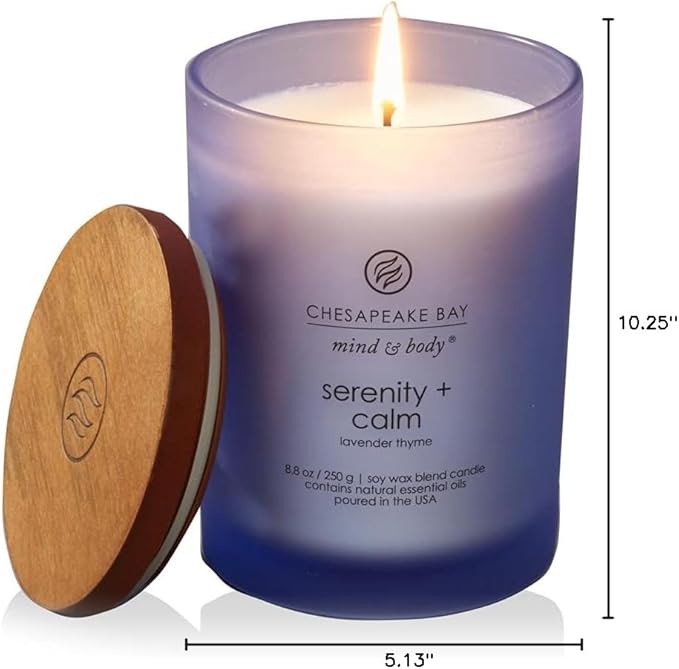 Chesapeake Bay Medium Jar Candles Duo - Peace + Tranquility (Cashmere Jasmine) and Serenity + Calm (Lavender Thyme), Home Decor