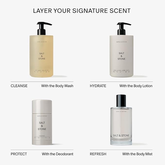 Salt & Stone Body Mist, Santal & Vetiver Scent, Skincare Infused Hair & Body Spray for Women and Men, Hydrating Fragrance with Glycerin and Red Algae, Vegan, Cruelty Free, 3.4 fl oz