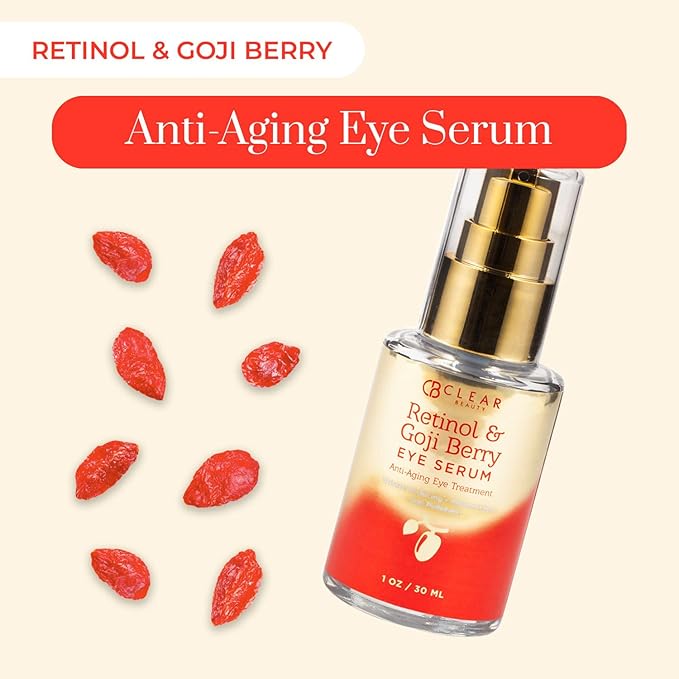 Clear Beauty Retinol & Goji Berry Under Eye Serum - Dermatologist Tested, Diminishes Fine Lines, Wrinkles, Eye Bags & Dark Circles , Clean Beauty, Cruelty-Free Korean Skin Care - All Skin Types