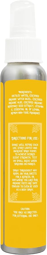 Aira Mist Clean Lemon Organic Room Spray - Essential Oil Spray with Therapeutic Essential Oils of Lemon & Orange - Living Room Spray & Bathroom Spray Free of Alcohol & Parabens - 4 Ounces