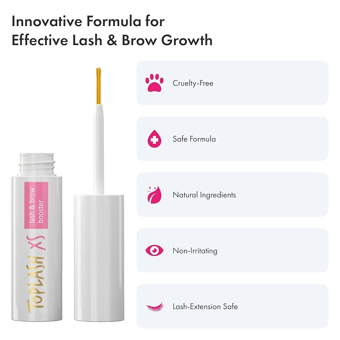 TOPLASH Eyelash Growth Serum - Innovative Formula for Longer, Thicker, Fuller Brows & Lashes - Natural, Cruelty-Free & Hypoallergenic - 0,05 Fl Oz(1,5 ml)