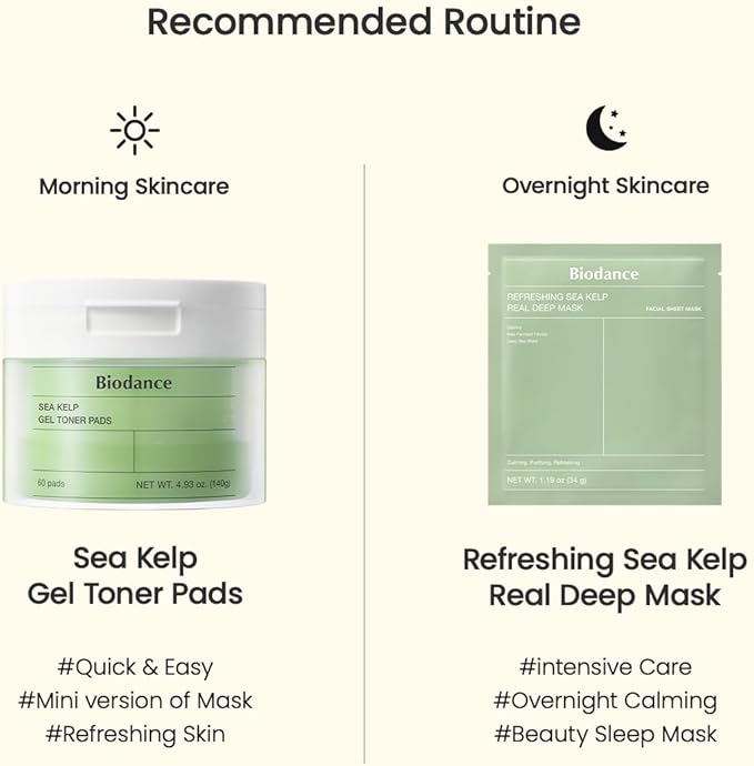 Biodance Sea Kelp Gel Toner Pads, Calming & Balancing Toner Pads for Sensitive Skin, Oil & Sebum Control, Refreshing Blemish Care, Korean Skincare, Stocking Stuffersㅣ4.93 fl.oz.(140g)*60Pads