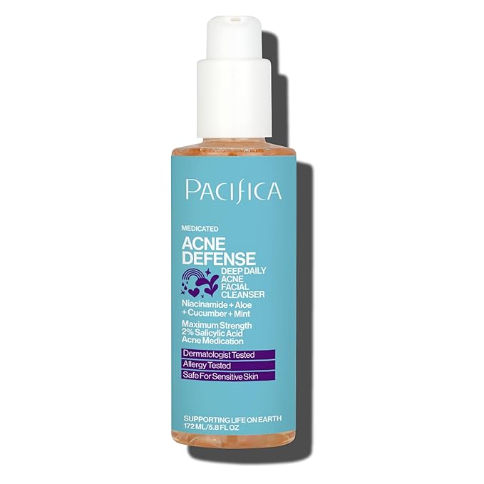 Pacifica Acne Defense Face Wash - Deep Pore Purifying Face Cleanser - w/ 2% Salicylic Acid, Pore Reducing Niacinamide & Inflammation Reducing Cucumber - for Sensitive Skin Vegan Dermatologist Tested