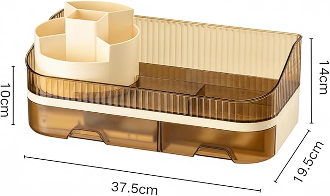 Large Plastic Makeup Organizer with Rotating Brush Holder for Vanity - Bathroom Countertop Skin Care Storage, Easy for Lipsticks, Nail Polishes, Perfumes & Eyeshadow Palettes