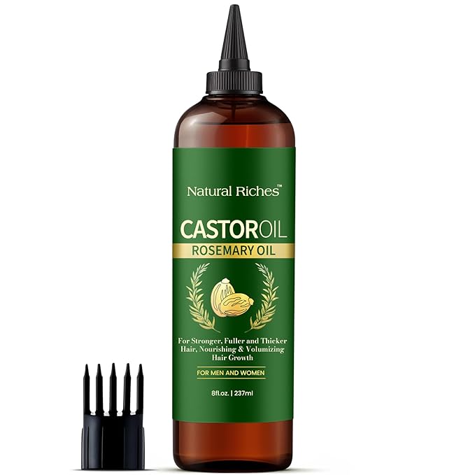 Natural Riches Castor Oil with Rosemary Oil, 8 fl oz, For Stronger, Fuller and Thicker Hair Growth - Organic Castor Oil with Rosemary Oil Premium Grade hair treatment
