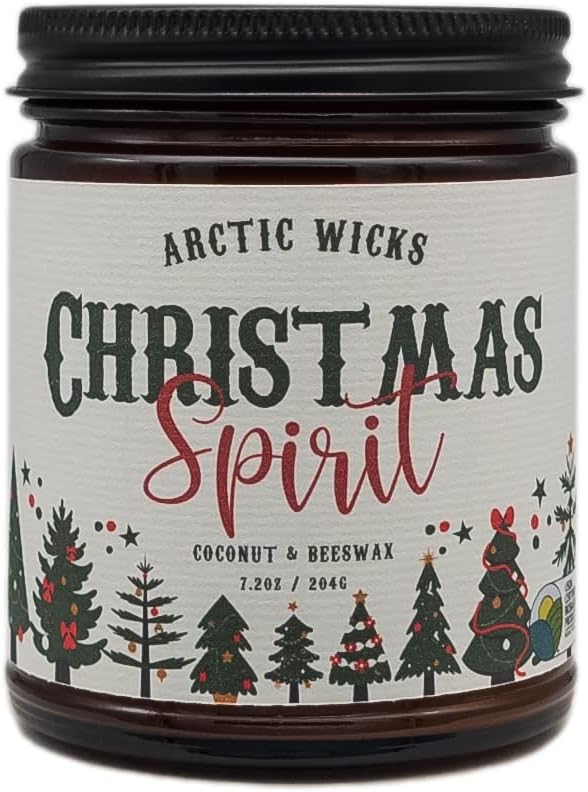 Arctic Wicks Scented Coconut Beeswax Candles | Coconut Beeswax Non Toxic Candle 9oz Amber | Farmhouse Candles Non-Toxic Clean Burn 100% USDA Certified Biobased (Christmas Spirit)