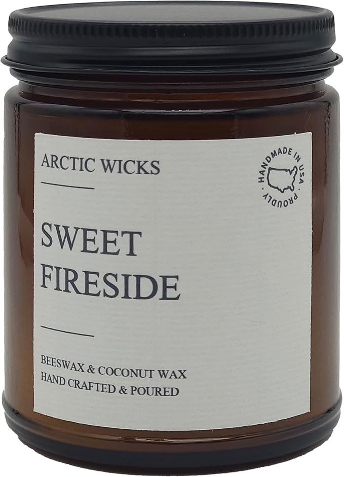 Arctic Wicks Scented Coconut Beeswax Candles | Coconut Beeswax Non Toxic Candle 9oz Amber | Farmhouse Candles Non-Toxic Clean Burn 100% USDA Certified Biobased (Sweet Fireside)