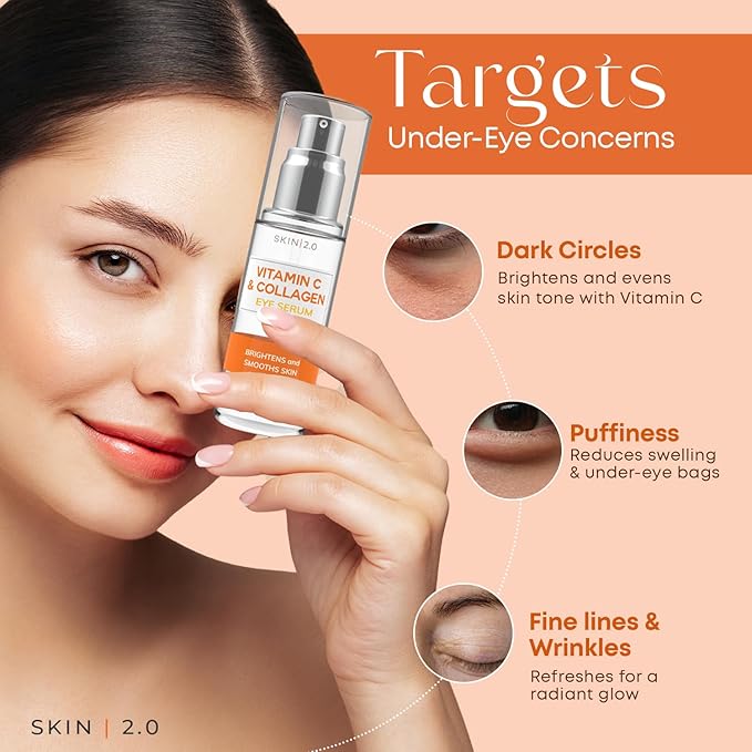 Vitamin C & Collagen Eye Serum - Dermatologist Tested, Anti-Aging, Korean Skin Care, Even Skin Tone, Firms & Hydrates - Vegan, Cruelty-Free, Clean Beauty, 95% Natural- 1.69 Fl.Oz