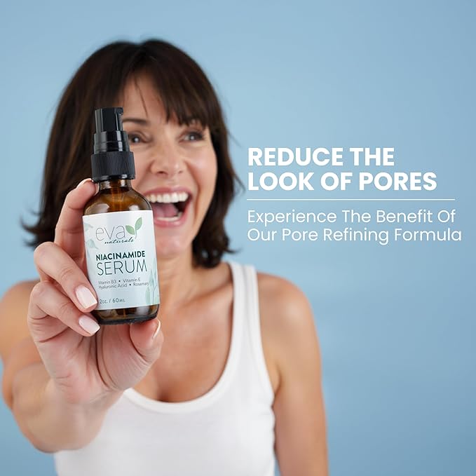 Eva Naturals Niacinamide 5% Serum for Face – B3 Pore Minimizer, Acne Treatment & Dark Spot Corrector with Hyaluronic Acid, Vitamin E, Aloe & Neem – Anti-Aging, Non-Greasy, Hydrating, 2oz