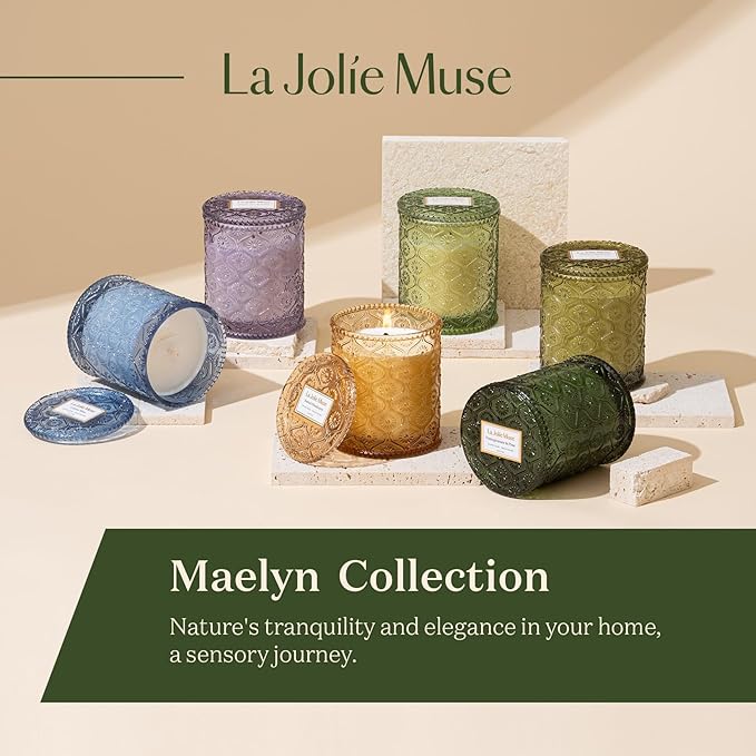 LA JOLIE MUSE Christmas Candles, Pine & Pomegranate Candle -Lemon, Pomegranate & Pine | 6 oz Natural Soy Wax | 40 Hours Clean Burn | Gift-Ready for Hosts, Gatherings | Elegant Home Décor