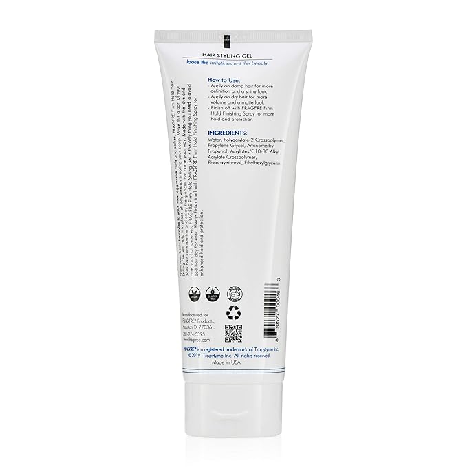 Firm Hold Hair Gel Fragrance Free 8 oz - Strong Styling Gel for Aggressive Hair Styles - Paraben Free Hypoallergenic Sensitive Formula - Non-Irritating Vegan No Gluten/Cruelty (1 Pack)