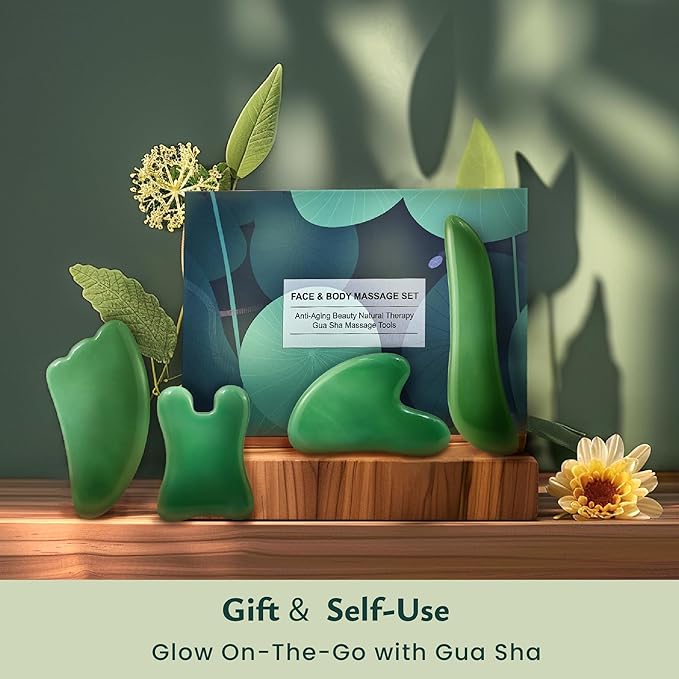 Rena Chris Guasha Massage Tool, 4 Pcs Gua Sha Facial Tool, Guasha Board for SPA Acupuncture Therapy Trigger Point Treatment, Gua Sha Scraping Massage Tool(Green)