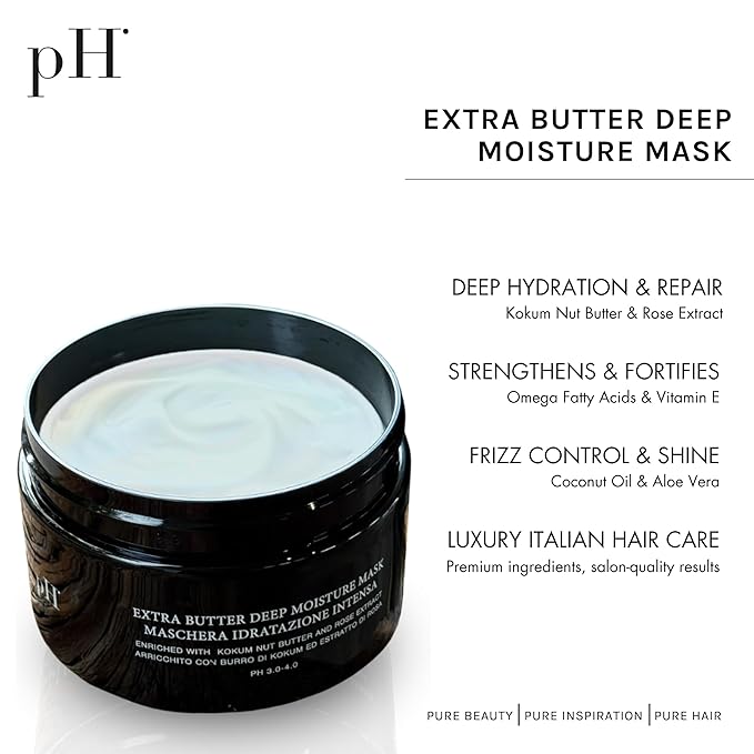 pH PURE HAIR Extra Butter Deep Moisture Hair Mask - Deep Conditioning & Hydrating Mask for Dry Damaged Hair with Vitamin E & Rose Extract - Moisturizing Repair & Frizz Control - 6.7 oz