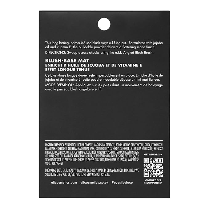 e.l.f. Primer-Infused Blush, Long-Wear, Matte, Bold, Lightweight, Blends Easily, Contours Cheeks, All-Day Wear, 0.35 Oz