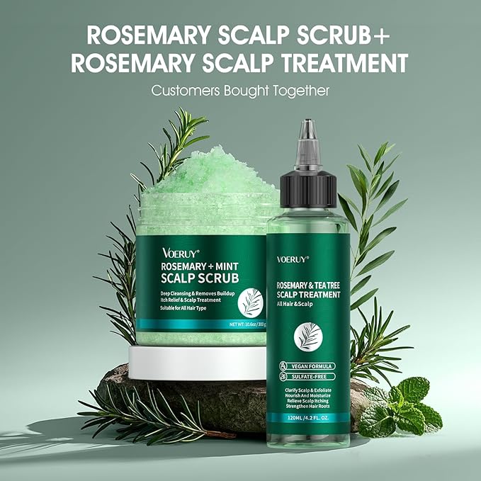 Scalp Scrub, Rosemary Scalp Exfoliator Scrub Shampoo, 2-in-1 Scalp Treatment with Mint Oil, Hair Treatment to Clarify and Remove Build Up with Silicone Scalp Massager, 10.6oz/300g