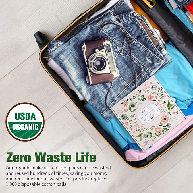 ProCIV Reusable Makeup Remover Pads - 25 Pack Washable Organic Cotton Rounds for All Skin Types & Toner with Laundry Bag, Eco Friendly Zero Waste Reusable Cotton Pads Travel Gadgets (Black)