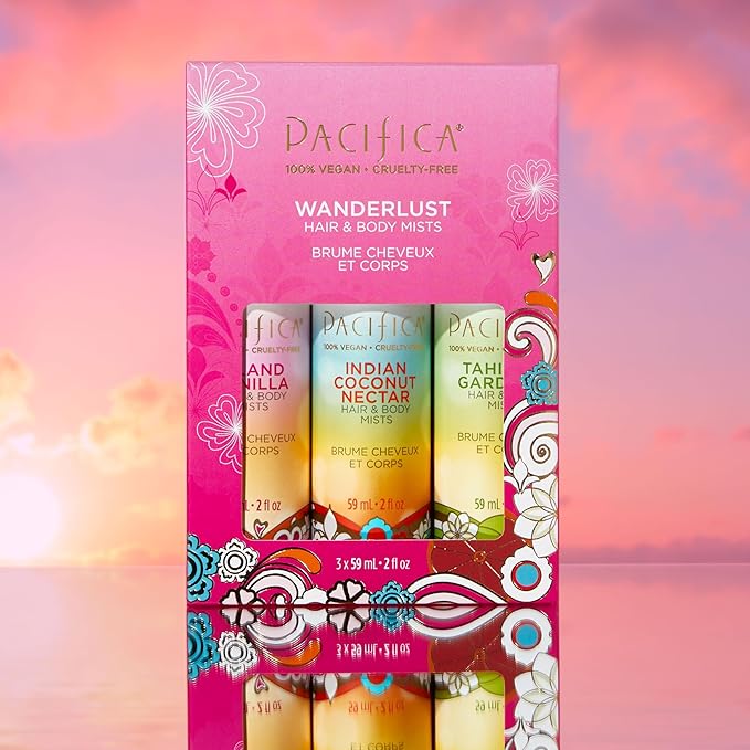 Pacifica Beauty Mini Fragrance Sampler, 3 Island Vanilla Scents - Hair Perfume & Body Spray Gift Set, Vegan & Cruelty Free