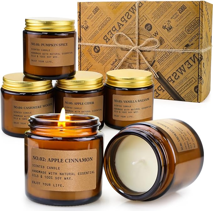 Fall Candles for Home Scented, 6 x 3.5 oz Soy Wax & 150 Hours Long Lasting Autumn Candles Sets, Gifts for Women Birthday Thanksgiving Day Merry Christmas | Pumpkin Spice, Apple Cinnamon