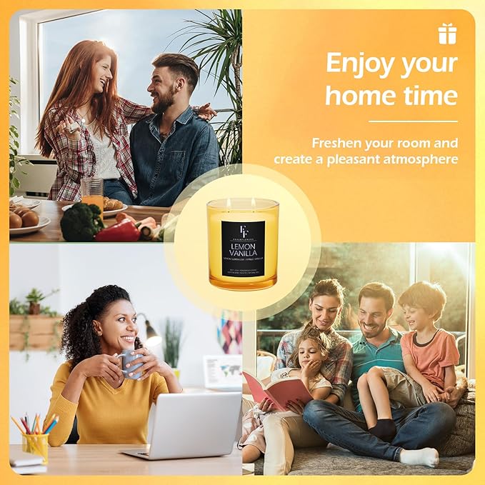 Lemon Vanilla Scented Candle, 2-Wick Luxury Soy Wax Candle, 9 oz Aromatherapy Candle Home Fragrance Candles Gift