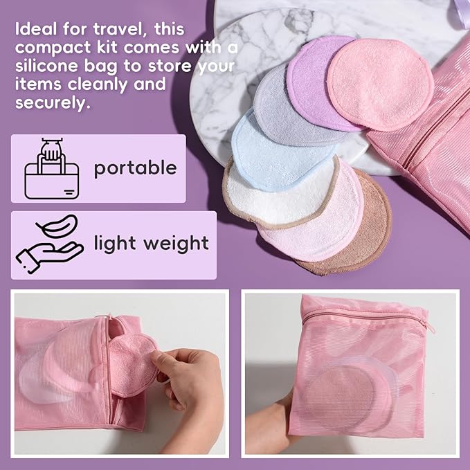 BS-MALL Gentle Facial Sponge -10 Pcs Set Face Clean Sponges Reusable Makeup Removal Pads Clean Deep Down Dirt & Makeup Using Only Water, Gentle Exfoliator Cleansing Puff,with Silicone Travel Bag