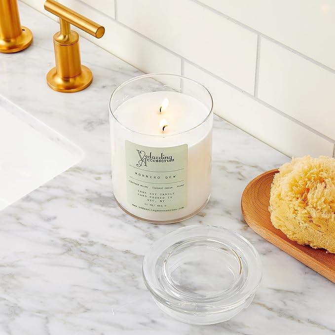 Morning Dew Soy Wax Candle 16 oz - Handpoured in NYC, Dual Wick, 50 Hour Burn Time, Paraffin-Free, Eco-Friendly, Long-Lasting Scent, Home Fragrance
