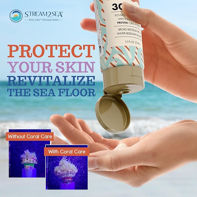 Stream2Sea Coral Care - Reef Safe Sunscreen SPF 30 Travel Size - First Reef-Approved Natural Mineral Sun block Boosts Coral Growth Water resistant- Non-Toxic, Biodegradable, Eco-Friendly - 3 Pack