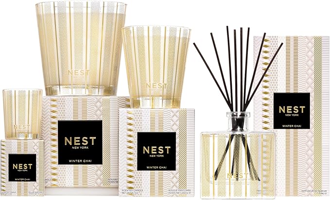 NEST New York Scented 3-Wick Candle, Winter Chai - 21.2 oz - Up to 100-Hour Burn Time - Reusable Glass Vessel