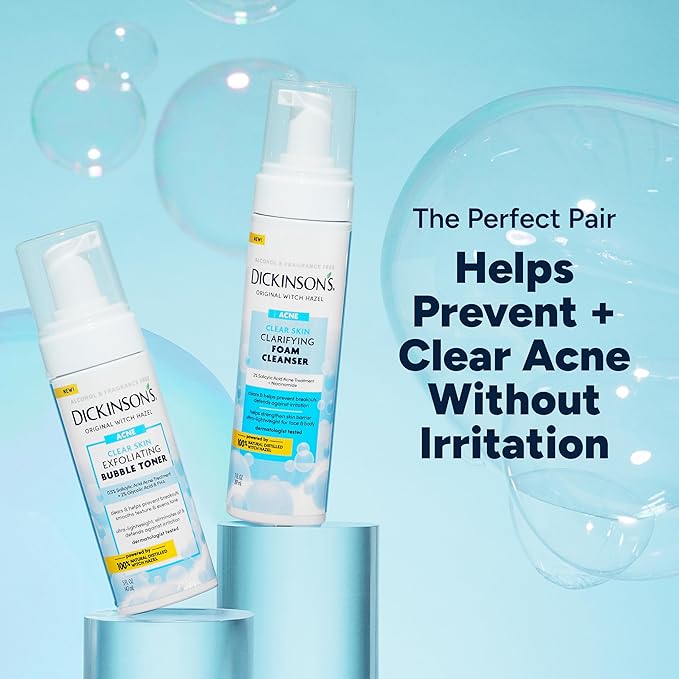 Dickinson’s Witch Hazel Exfoliating Bubble Toner with 0.5% Salicylic Acid, Glycolic Acid & Niacinamide | Clears Pores, Smooths Texture, Brightens Skin | Alcohol-Free, Fragrance-Free | 5 Fl Oz