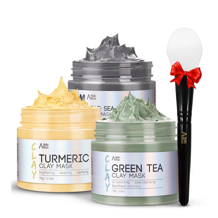 BloomVera Beauty exfoliation products including scrubs, masks, pore strips, and facial peels arranged in a clean spa-inspired layout