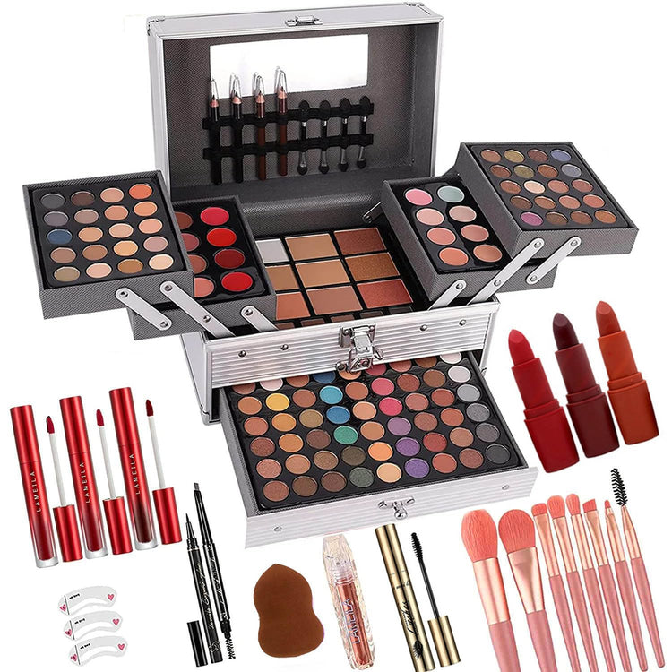 BloomVera Beauty curated makeup sets arranged with coordinated eye, lip, and face products