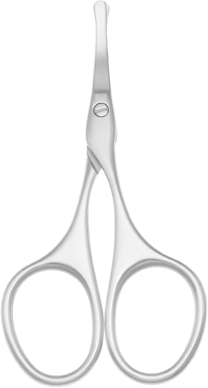 Multicolor Professional Grooming Scissors for Personal Care Facial Hair Removal and Ear Nose Eyebrow Trimming Stainless Steel Fine Straight Tip Scissors 3.9 Inch (Curved Silver Set)