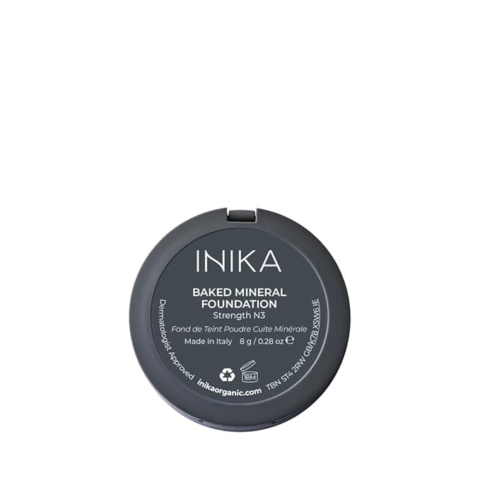 INIKA Organic Buildable Baked Mineral Foundation Compact Powder - Lightweight, Breathable Natural Base with Hydrating Squalane and Magnolia Bark Extract - Natural and Vegan Makeup, Strength, 0.28 oz
