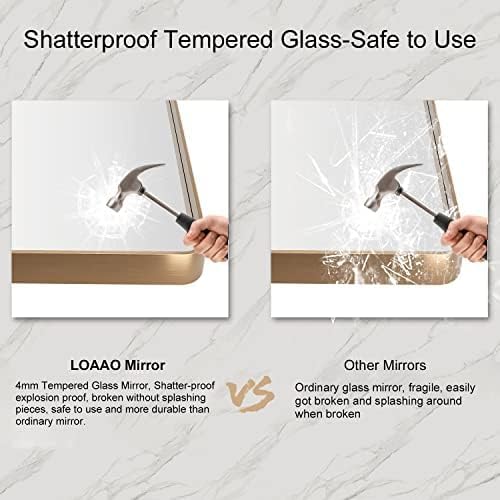 LOAAO 72”X36” Gold Bathroom Mirror, Rounded Rectangle Gold Frame Mirror, Brushed Gold Bathroom Vanity Mirror Wall-Mounted, Anti-Rust, Tempered Glass, Hangs Horizontally or Vertically