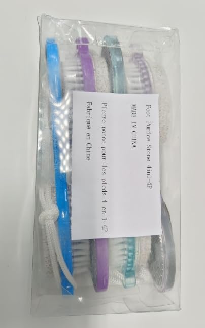 Foot Brush and Pumice Stone - 4 Pack Foot Brush Scrubber for Shower 4 in 1 Pedicure Foot File Exfoliator for Foot Care - Purple and Blue