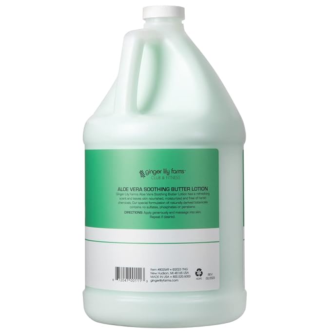 Ginger Lily Farms Club & Fitness Soothing Butter Lotion for Dry Skin, 100% Vegan & Cruelty-Free, Aloe Vera Scent, 1 Gallon (128 fl oz) Refill