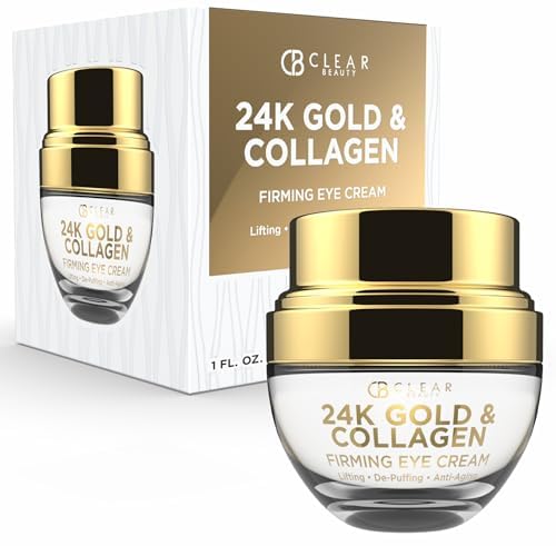 Clear Beauty 24k Gold & Collagen Under Eye Cream - Hydrating, Firming & Anti-Aging - Dermatologist Tested, Clean Beauty & Cruelty-Free Korean Skin Care for All Skin Types - 1 Fl. Oz