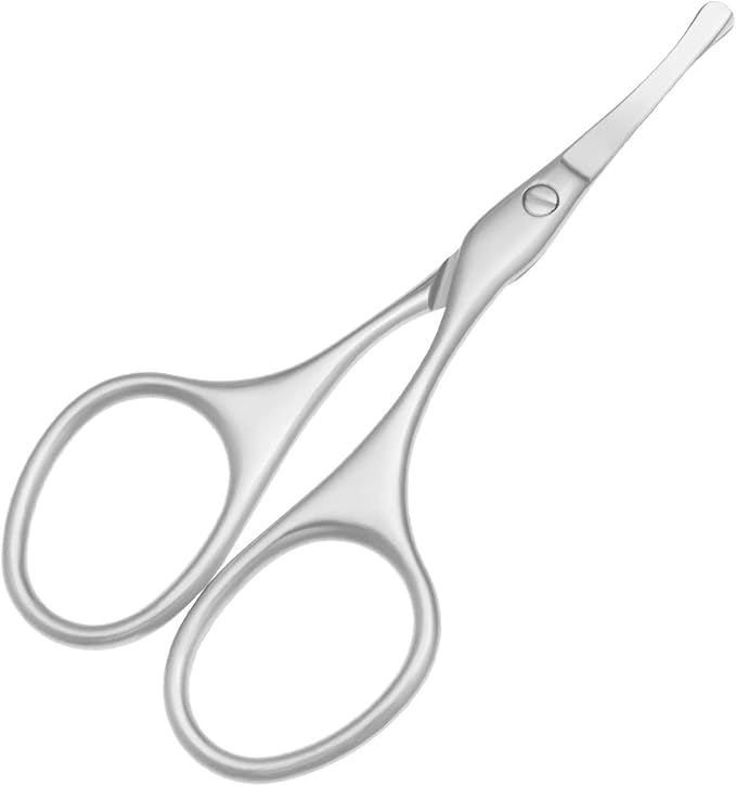 Multicolor Professional Grooming Scissors for Personal Care Facial Hair Removal and Ear Nose Eyebrow Trimming Stainless Steel Fine Straight Tip Scissors 3.9 Inch (Curved Silver Set)
