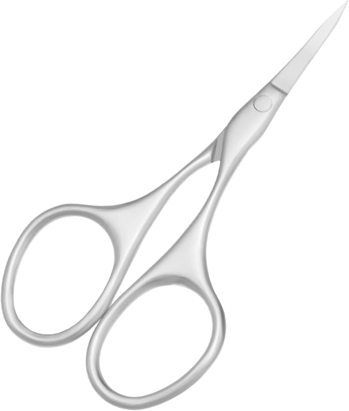 Multicolor Professional Grooming Scissors for Personal Care Facial Hair Removal and Ear Nose Eyebrow Trimming Stainless Steel Fine Straight Tip Scissors 3.9 Inch (Curved Silver Set)