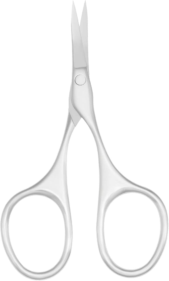 Multicolor Professional Grooming Scissors for Personal Care Facial Hair Removal and Ear Nose Eyebrow Trimming Stainless Steel Fine Straight Tip Scissors 3.9 Inch (Curved Silver Set)