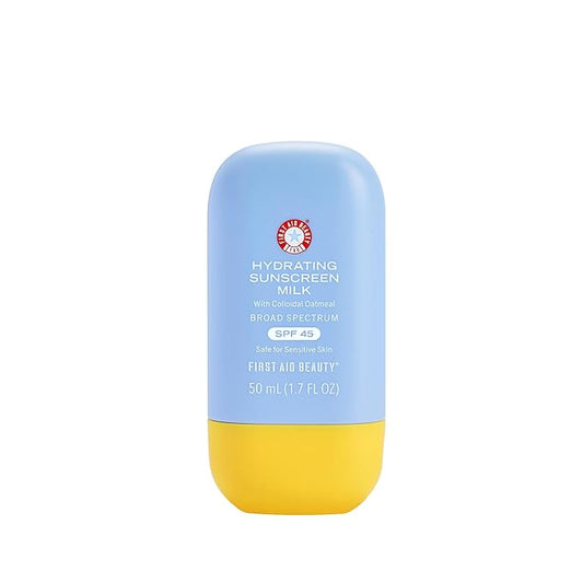 First Aid Beauty - Hydrating Sunscreen Milk with Colloidal Oatmeal, Broad Spectrum SPF 45, Non-comedogenic SPF Formula Helps Nourish Skin with Organic UV Filters & Glycerin, 24-hour Hydration, 1.7 oz