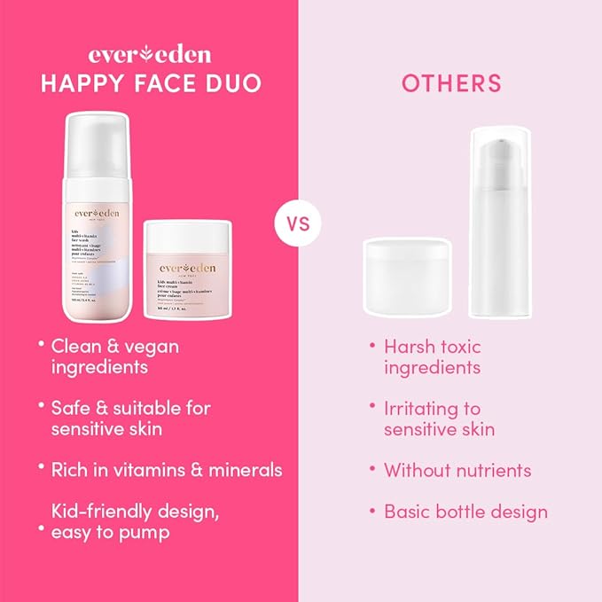 Evereden Kids Happy Face Duo (Cool Peach) - Multi-Vitamin Face Wash & Face Cream Set - Clean & Vegan Skin Care for Kids 3+ - Moisturizing, Nourishing, & Protective Skin Care Set