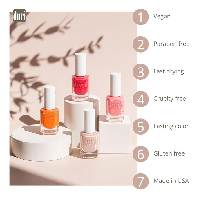 duri Nail Polish, 743 Head Over Heels, Pink Shimmer, Glossy Finish, Semi-Sheer Coverage, Quick Drying, Lasting, 0.45 Fl Oz