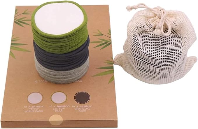 Chloven 30 Pack Reusable Makeup Remover Pads - Bamboo Cotton Rounds for Toner, Washable, Eco-Friendly for All Skin Types with Cotton Bag for Storage