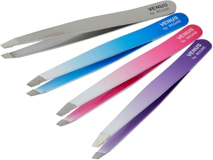 Venus by Regine Slant Tweezers - Handmade Precision Tool for Women & Men, 25-Degree Angle for Shaping Eyebrows & Grooming Facial Contours, Suitable for Eyebrow & Facial Hair Removal (Pink Ombre)