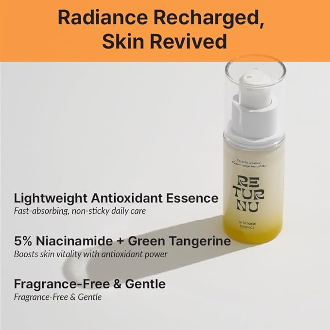 Vitatone Essence, Vitamic C Serum with 5% Niacinamide & Jeju Green Tangerine, for Glass Skin, Clarifying, Radiant Complexion, Fast Absorbing, Korean Skincare (30ml / 1.01 fl. oz)