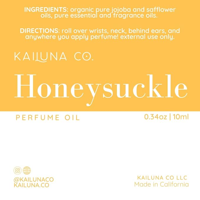 Honeysuckle Delicious Natural Pure Essential and Fragrance Oil Perfume Roll On with Organic Jojoba Oil, Eau de Toilette, Small-Batch, Alcohol Free, Handmade in California