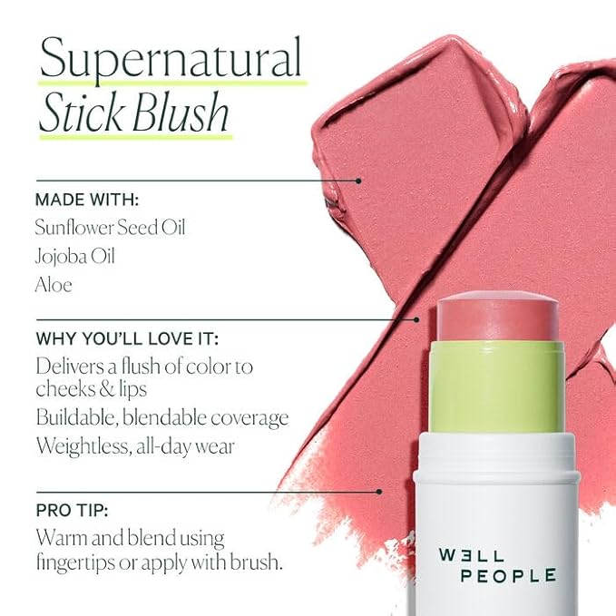 Well People Supernatural Stick Multi-Use Blush, Creamy, Hydrating Blush Stick For A Pop Of Color, Use For Cheeks & Lips, Vegan & Cruelty-free, Lychee