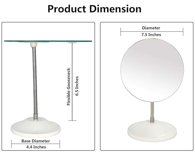 YEAKE Adjustable Flexible Gooseneck Makeup Mirror,360°Rotation Folding Portable Desk Vanity Mirror with Stand Shower Shaving Cosmetic Mirror Round Large