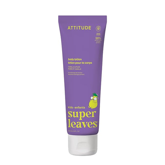 ATTITUDE Body Lotion for Kids, EWG Verifed Moisturizer, Dermatologically Tested, Plant and Mineral Based Cream, Vegan, Vanilla & Pear Scent, 8 Fl Oz